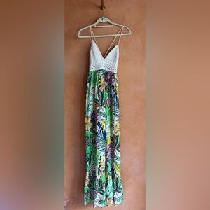 Miss June Paris Crochet Halter Maxi Dress Estimated Size S /M Boho Tassel